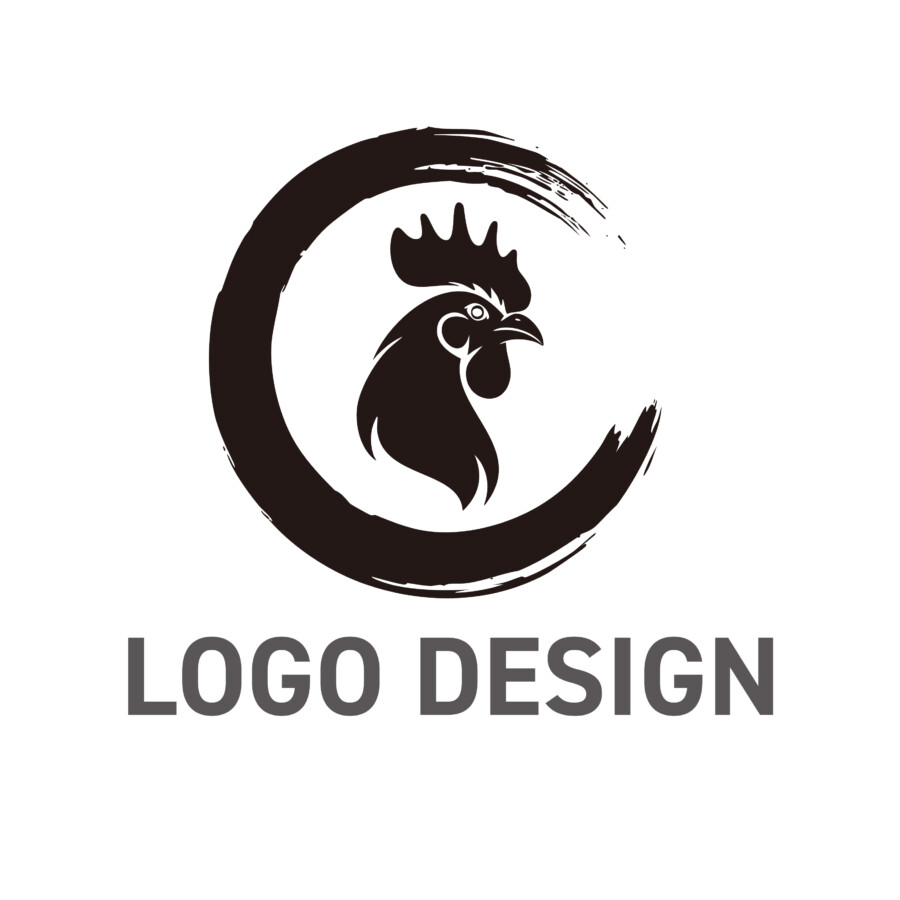 素材への自信を雄弁に語る、鶏と筆文字風のロゴデザイン