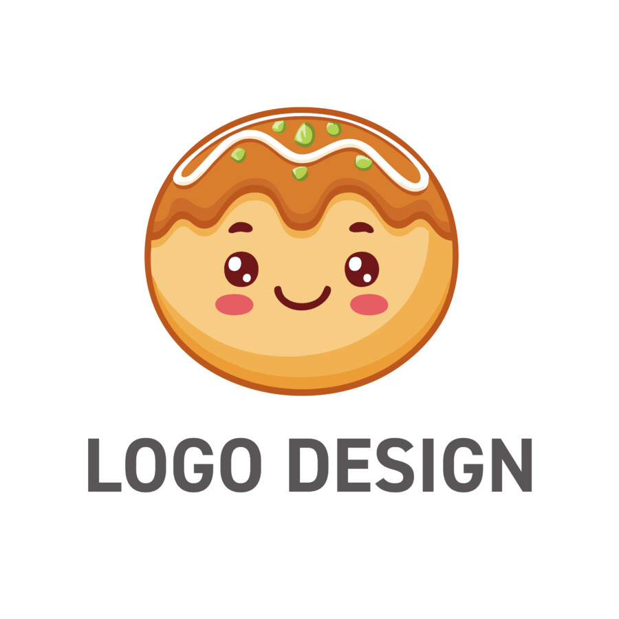 笑顔が広がる、可愛いスイーツキャラクターのロゴデザイン