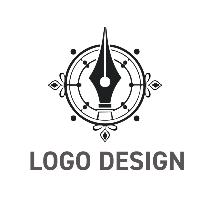 知性のペンが指し示す、伝統と権威の羅針盤ロゴデザイン