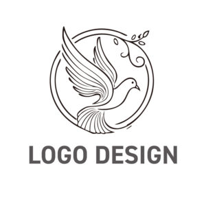 平和と希望の象徴、大空へ羽ばたく鳩のロゴデザイン