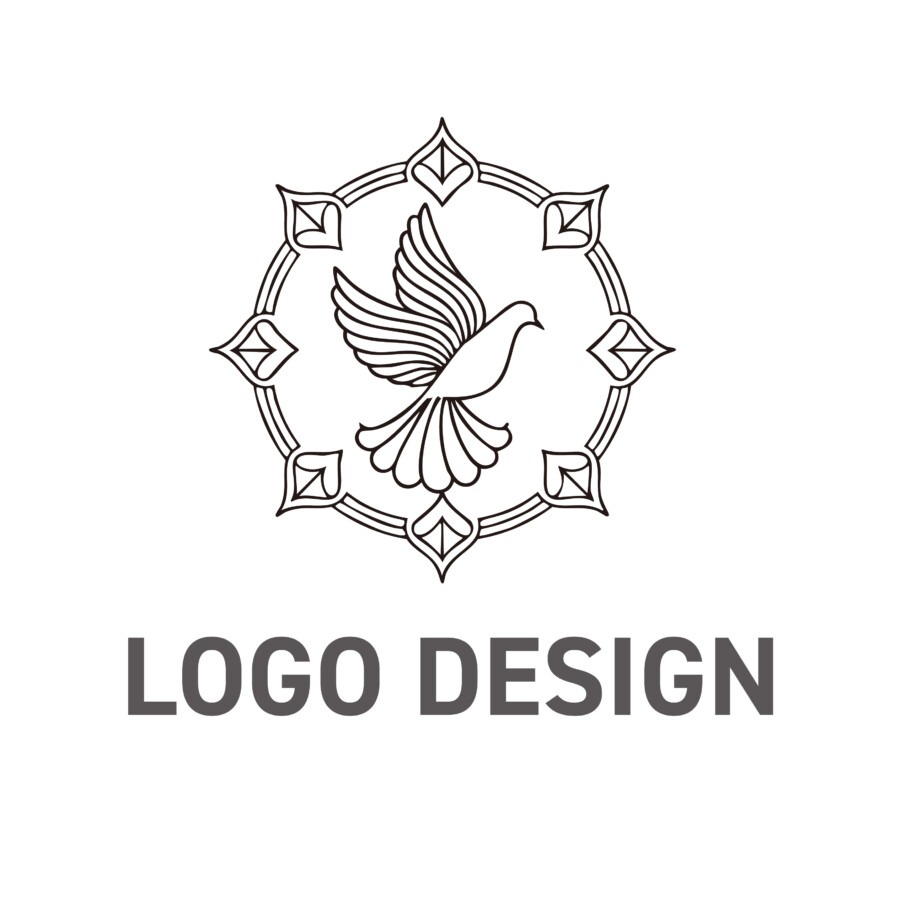 繊細な装飾に包まれた、平和と調和のエンブレムロゴデザイン