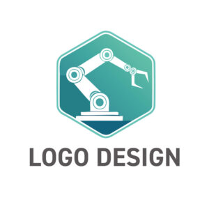 精密な技術力が未来を掴む、ロボットアームのロゴデザイン