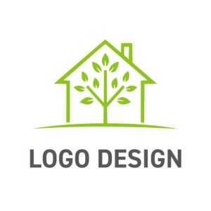 健やかな成長と暮らしを表現する、家と樹木のロゴデザイン