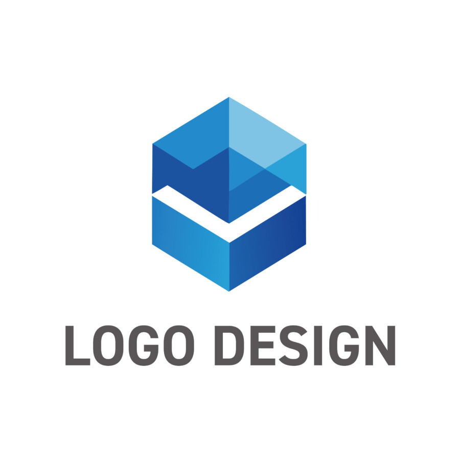 堅牢な構造と確かな価値を象徴する、立体的なキューブロゴデザイン