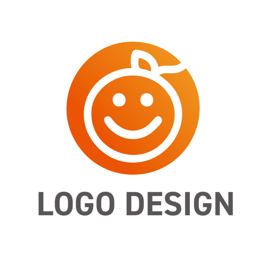 フレッシュな笑顔で元気を届ける、オレンジ色のスマイルロゴデザイン