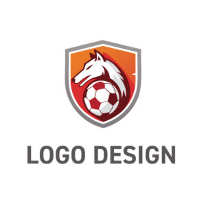 チームの結束を象徴する、狼と盾のスポーツマスコットロゴデザイン