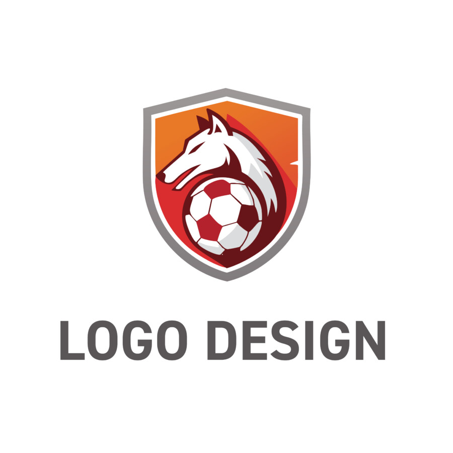 チームの結束を象徴する、狼と盾のスポーツマスコットロゴデザイン