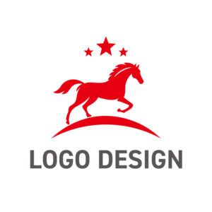 成功への躍動感を象徴する、駆け上がる馬のロゴデザイン