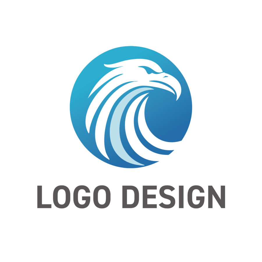 未来を見据える鋭い視線、青い鷲のロゴデザイン