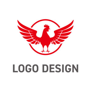 夜明けと情熱を告げる、雄鶏のエンブレム風ロゴデザイン