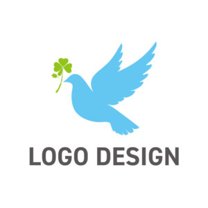 平和と幸運を運ぶ、鳩とクローバーのロゴデザイン