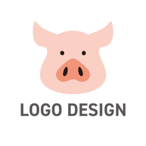 親しみやすさと誠実さを伝える、キュートな豚のロゴデザイン