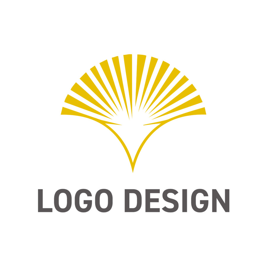 幸せが末広がる、光を放つ扇のロゴデザイン