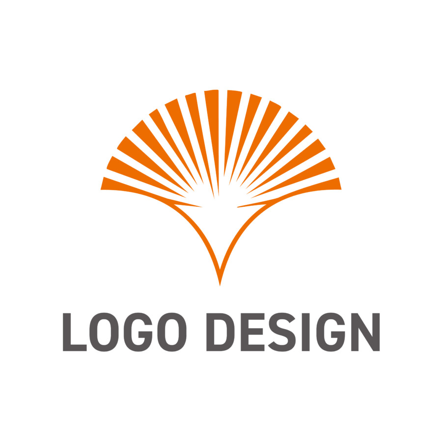 幸せが末広がる、光を放つ扇のロゴデザイン