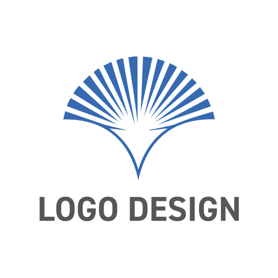 幸せが末広がる、光を放つ扇のロゴデザイン