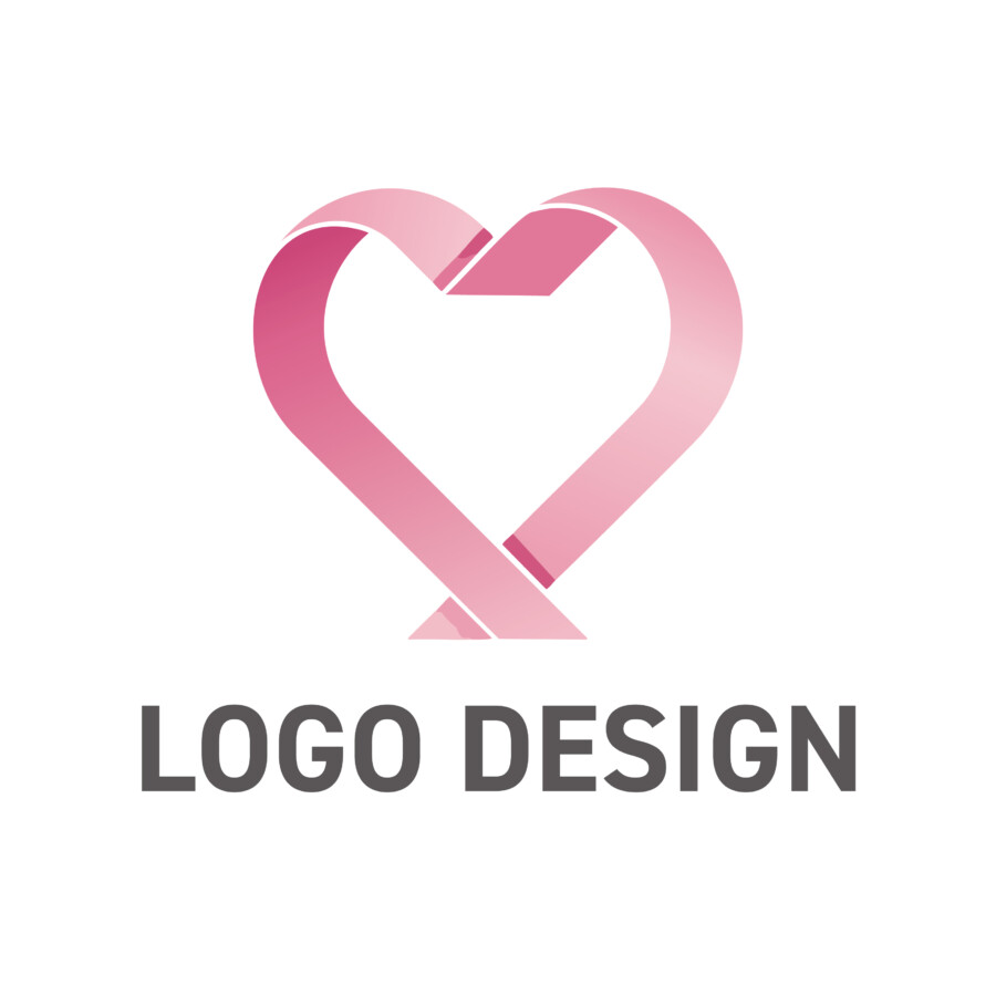 心と心をつなぐ、リボンのハートが描くロゴデザイン