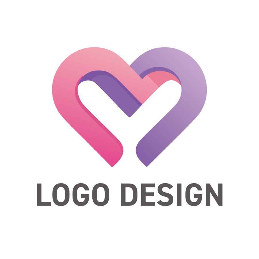 二つの想いが重なり合う、優雅なグラデーションのハートロゴデザイン