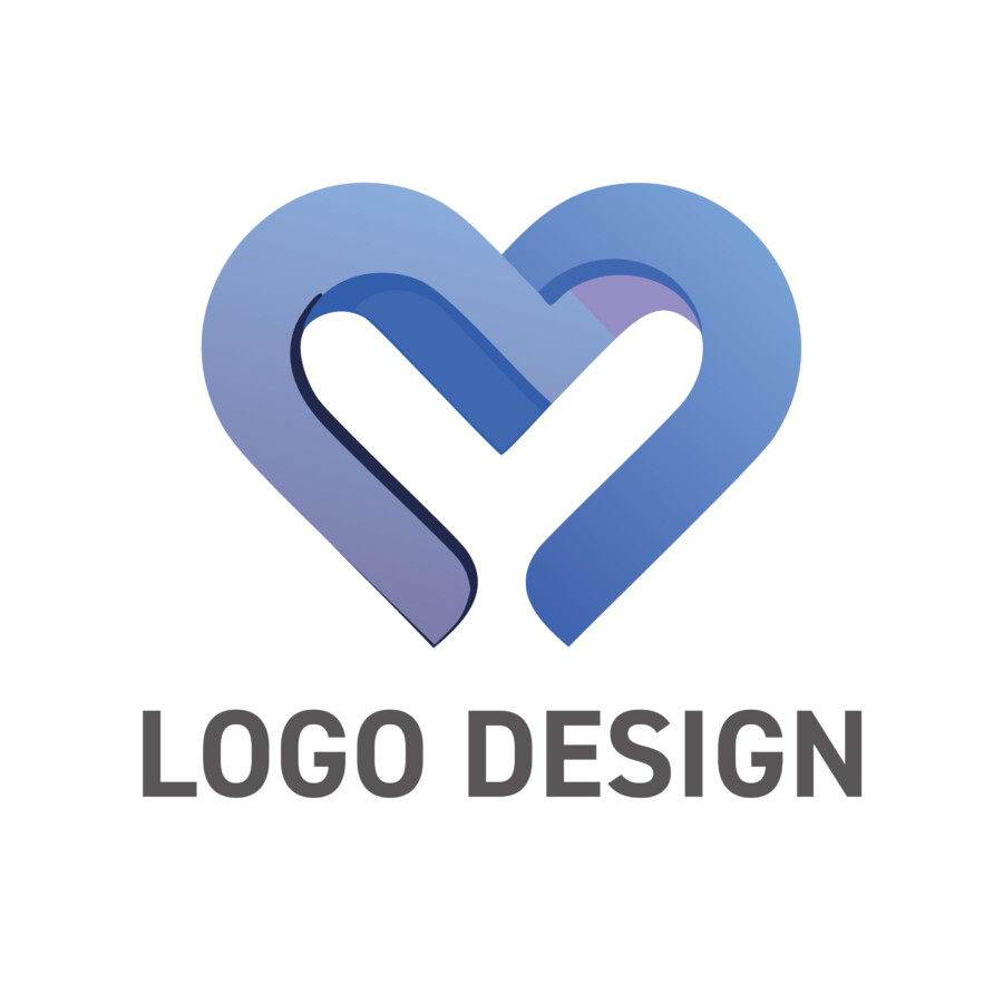 二つの想いが重なり合う、優雅なグラデーションのハートロゴデザイン