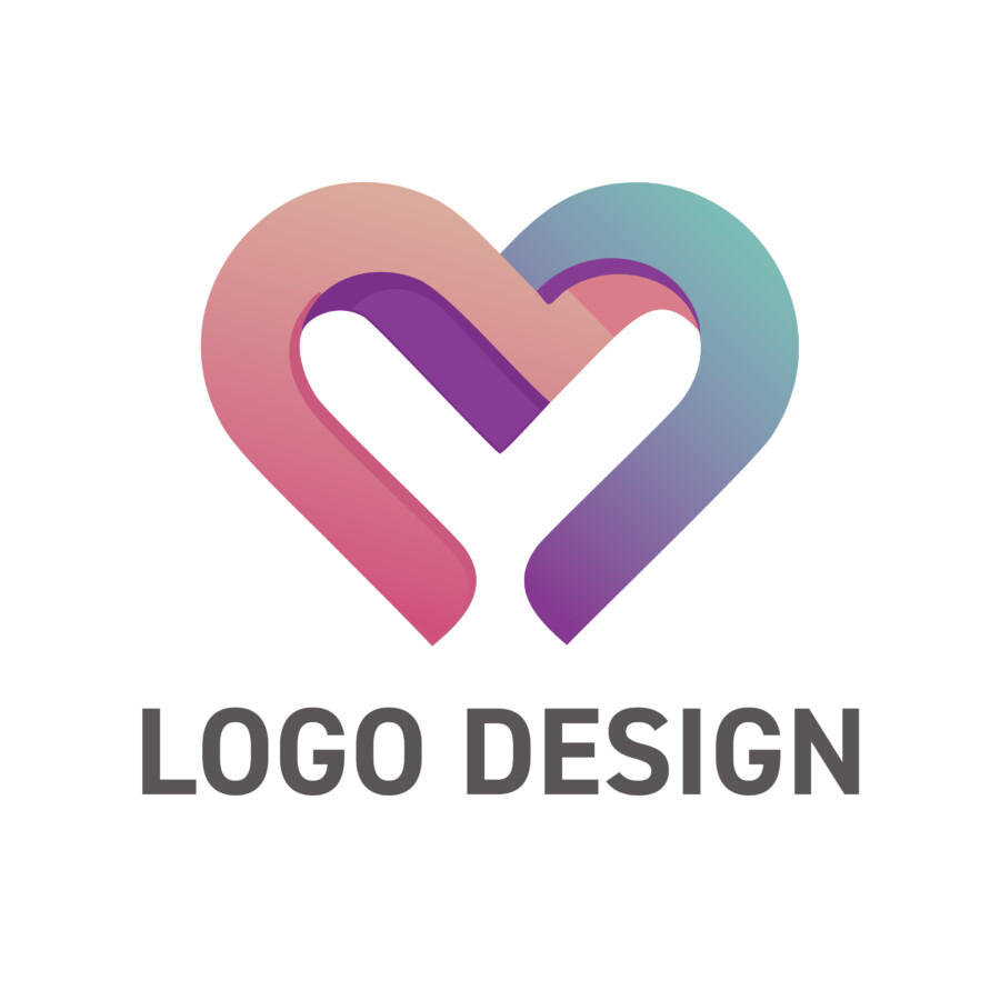 二つの想いが重なり合う、優雅なグラデーションのハートロゴデザイン