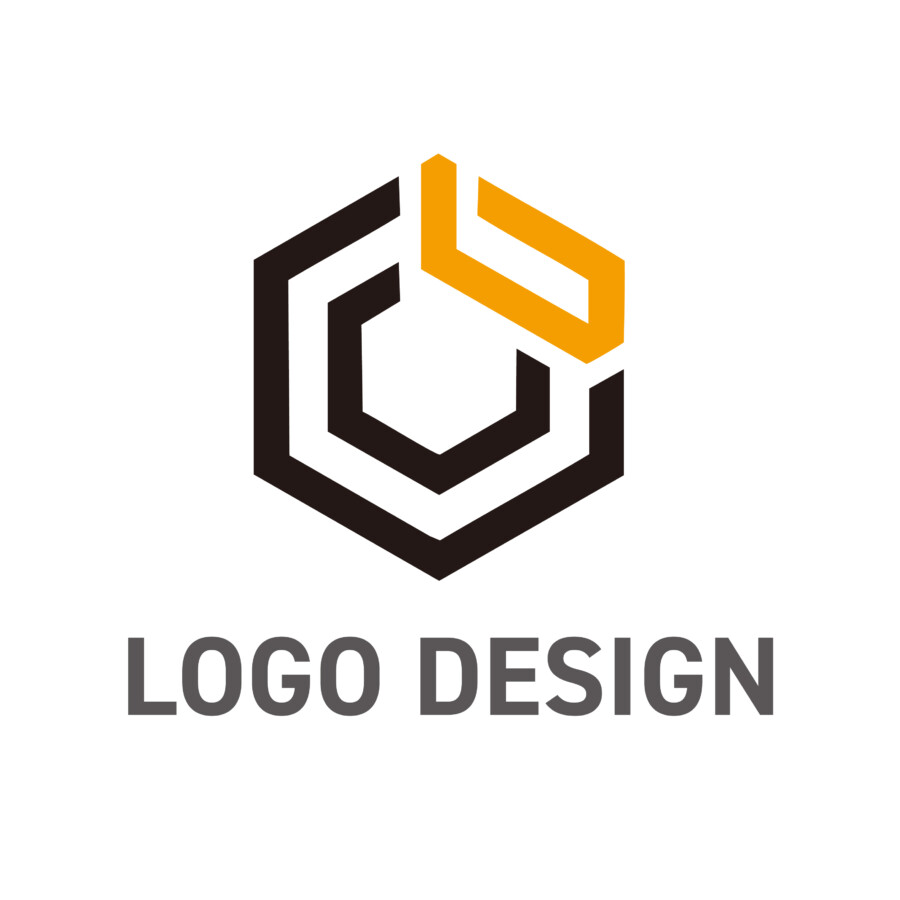 堅牢さとアクセントカラーが光る六角形のロゴデザイン