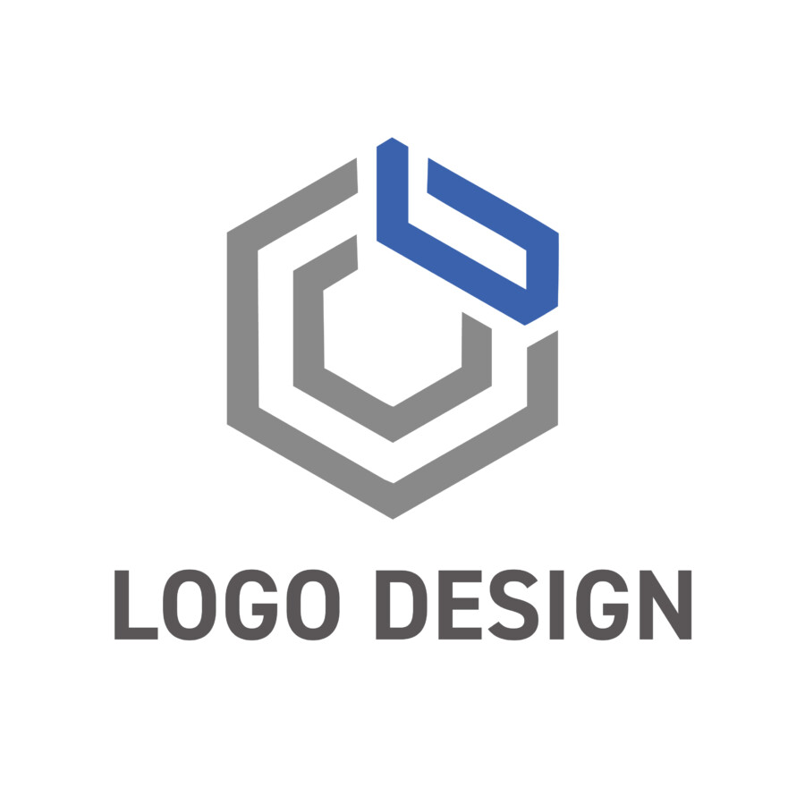 堅牢さとアクセントカラーが光る六角形のロゴデザイン