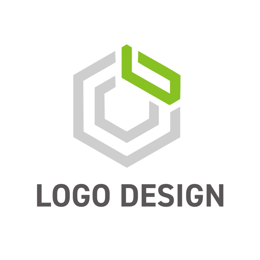 堅牢さとアクセントカラーが光る六角形のロゴデザイン