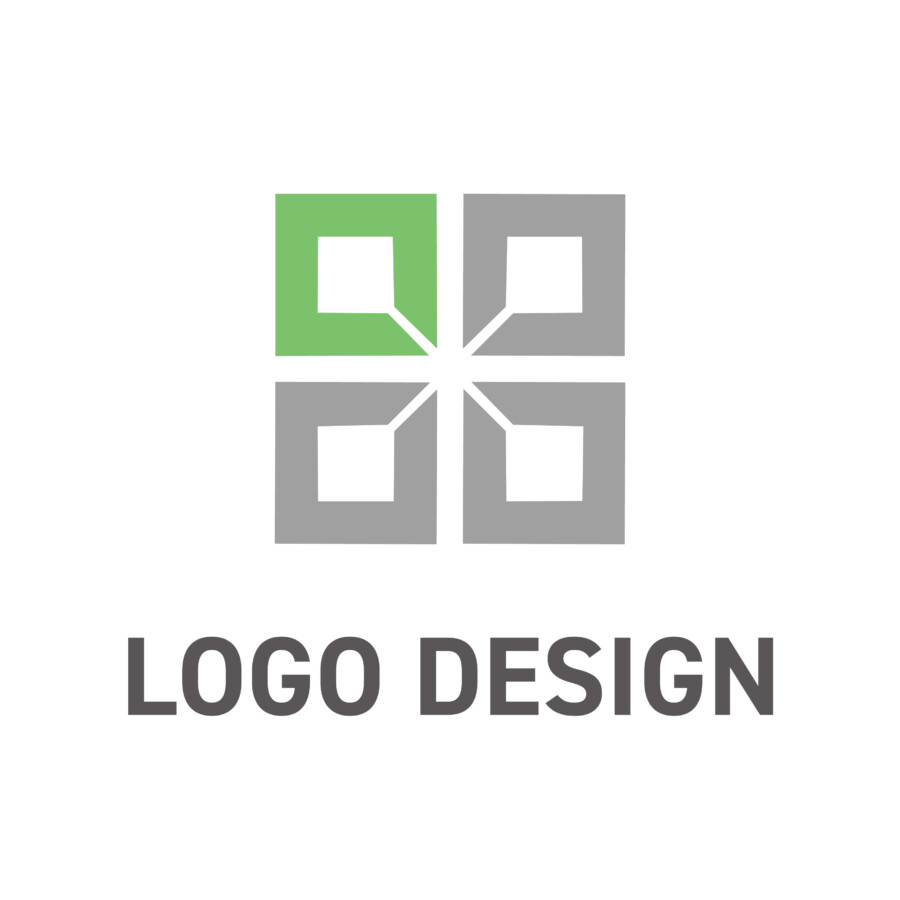 4つの窓が結びつき中心に価値を生む、協調と成長のロゴデザイン