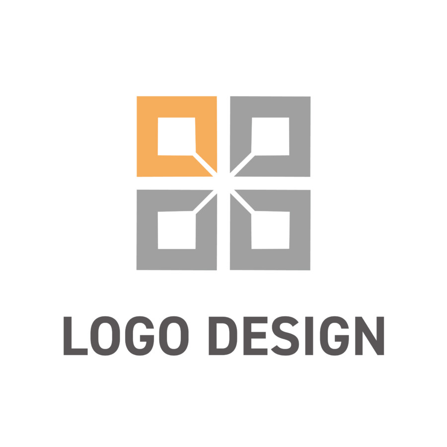 4つの窓が結びつき中心に価値を生む、協調と成長のロゴデザイン