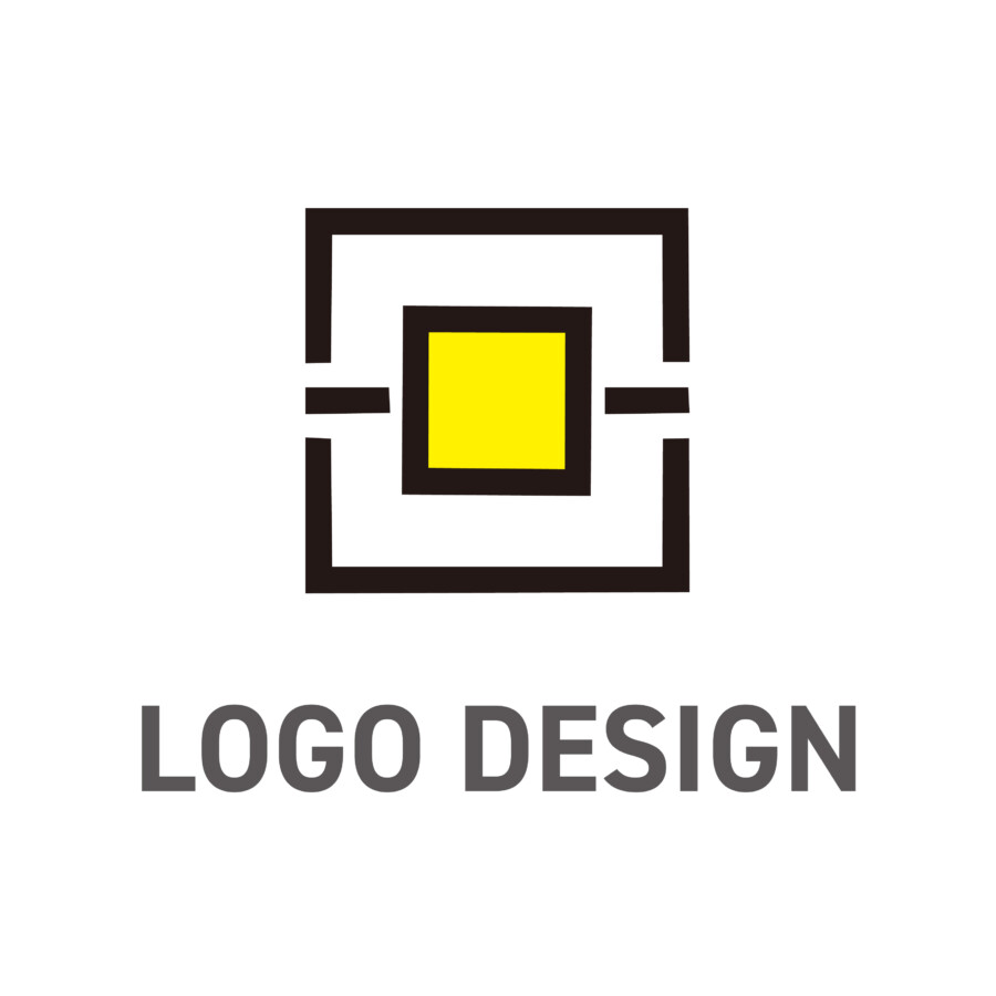 中心の価値に光を当てる、フォーカスフレームのようなロゴデザイン