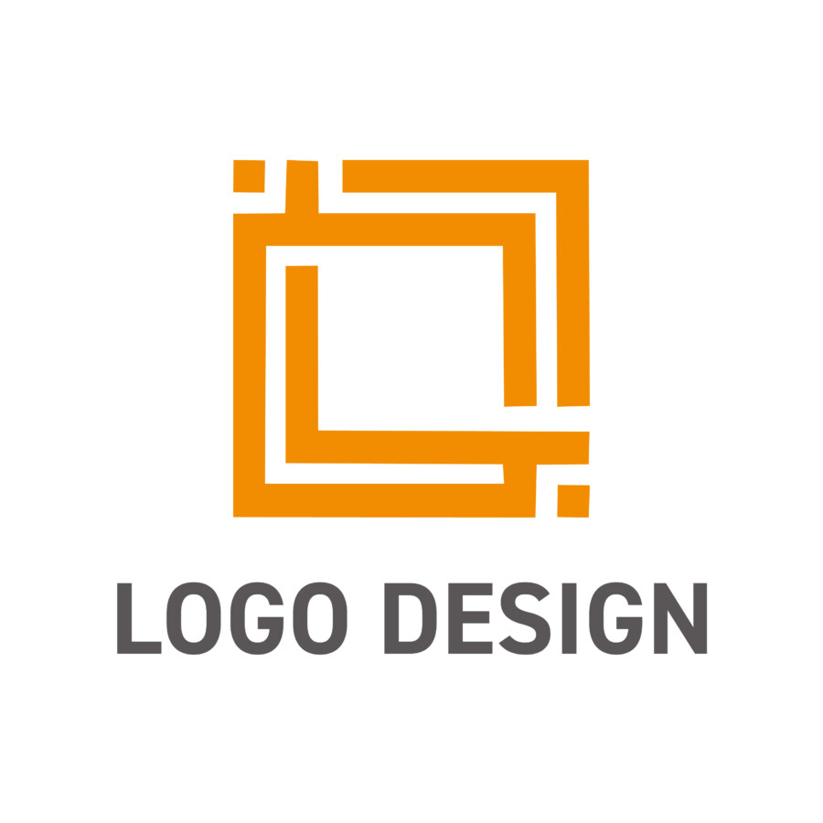 複雑な経路を繋ぎ合わせる、回路基板のようなオレンジ色のロゴデザイン