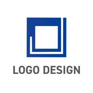 信頼の青で描く、二つのパーツが支え合う構造的なロゴデザイン