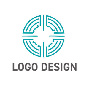 テクノロジーと調和が融合した、中心から広がる円形ロゴデザイン