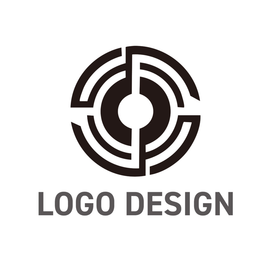 迷宮と回路が融合した、独創的な円形シンボルのロゴデザイン