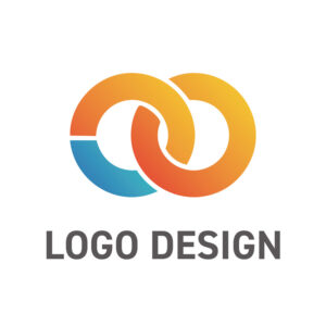 無限のつながりを象徴する、二つの円が絡み合うロゴデザイン