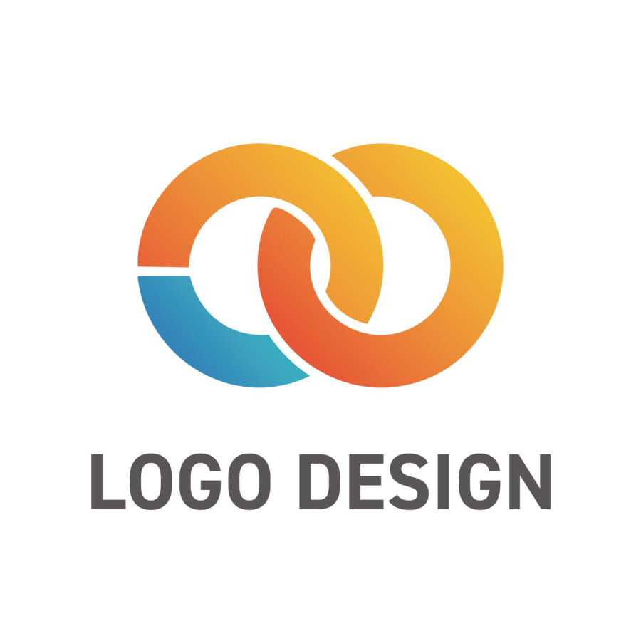 無限のつながりを象徴する、二つの円が絡み合うロゴデザイン