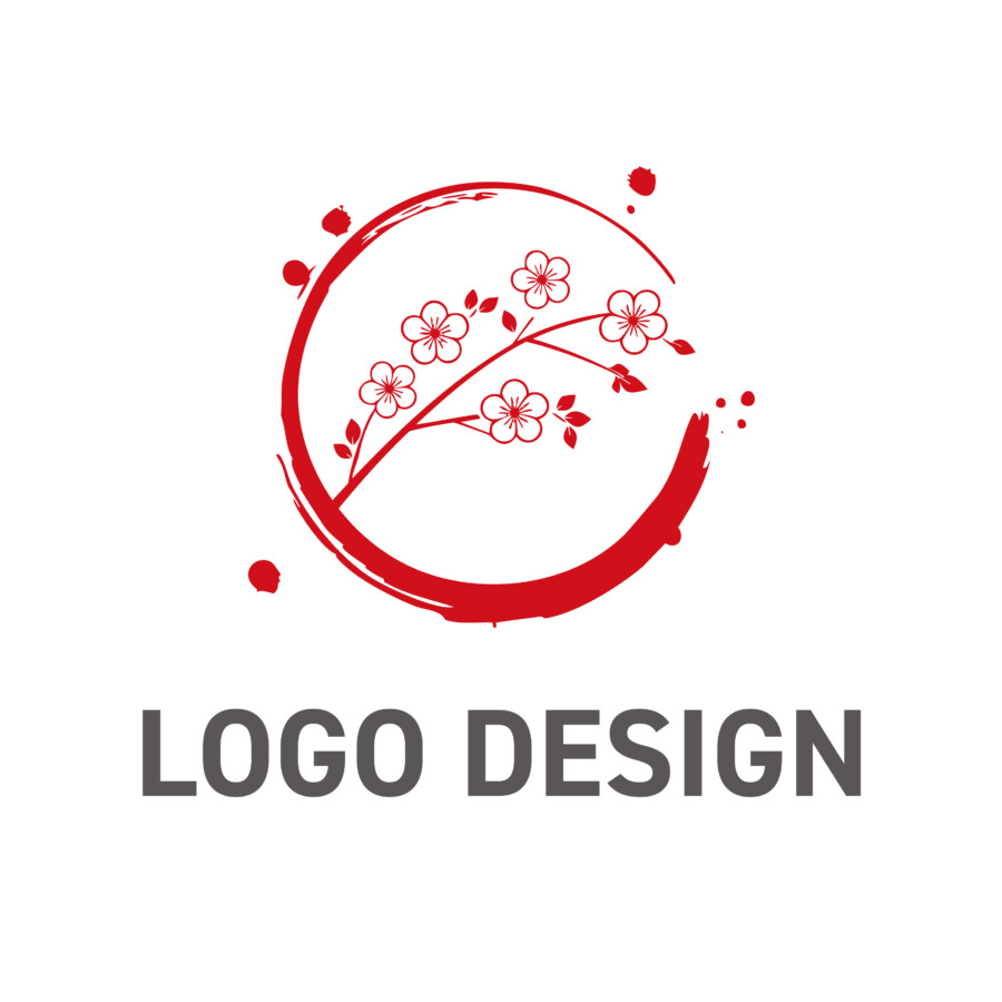墨の円に舞う桜の趣、心を和ませるロゴデザイン