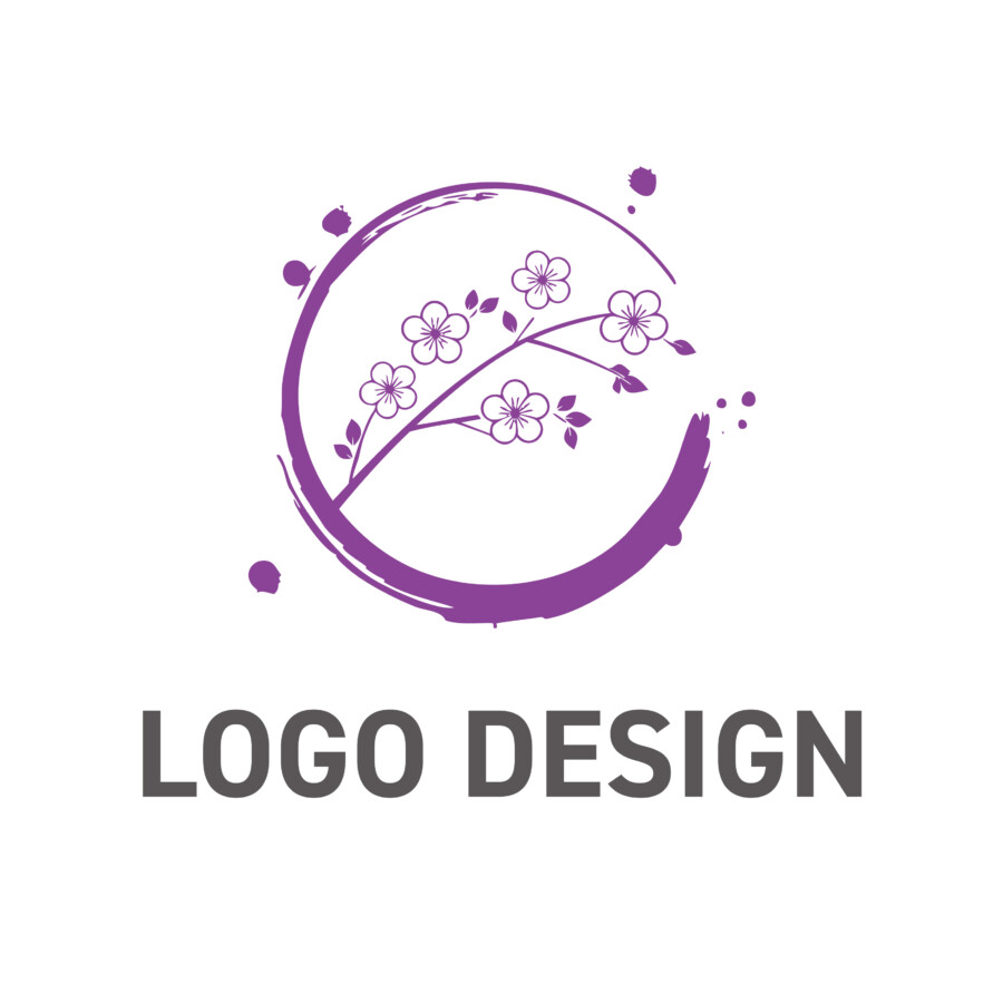 墨の円に舞う桜の趣、心を和ませるロゴデザイン