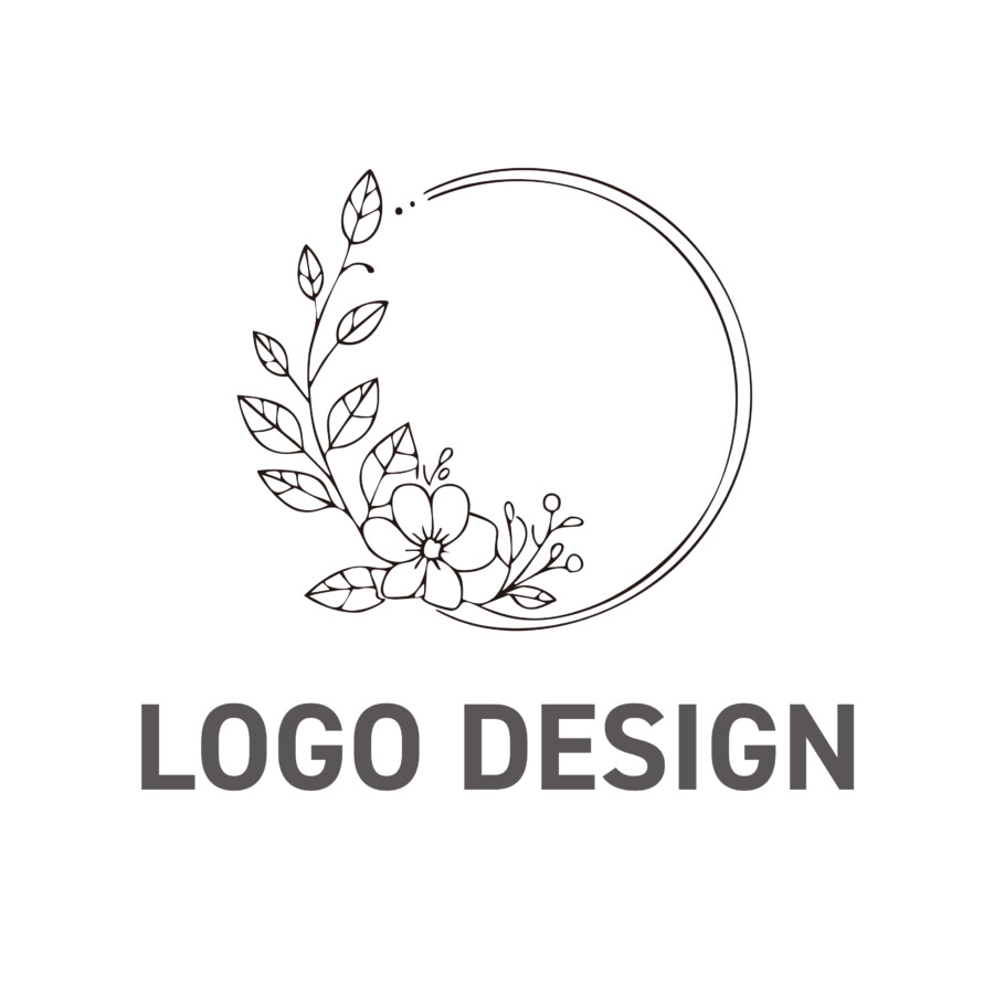 草花のリースが上品に彩る、クラシカルなロゴデザイン