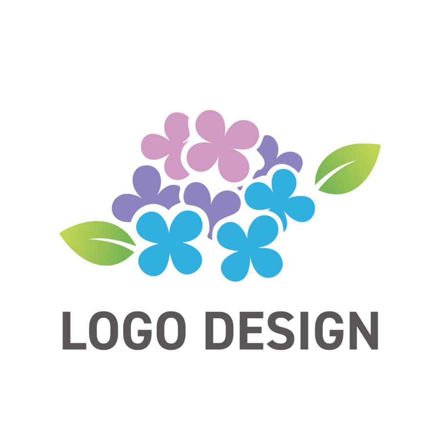 小さな花々が集う、心和む紫陽花のロゴデザイン