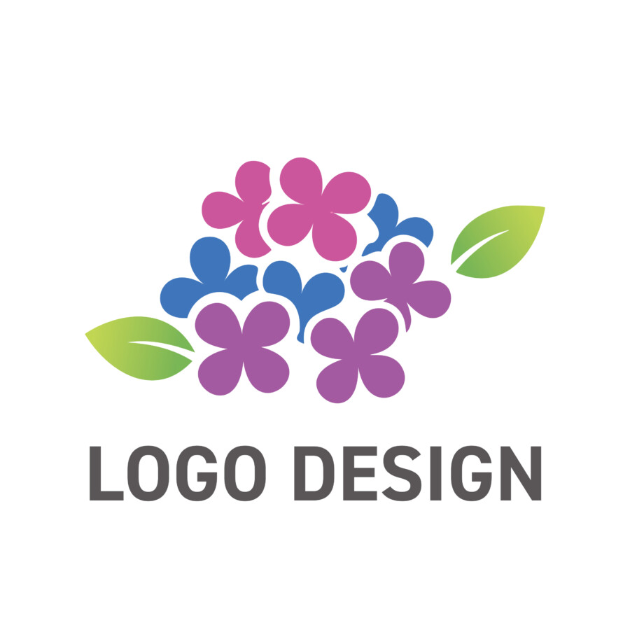 小さな花々が集う、心和む紫陽花のロゴデザイン