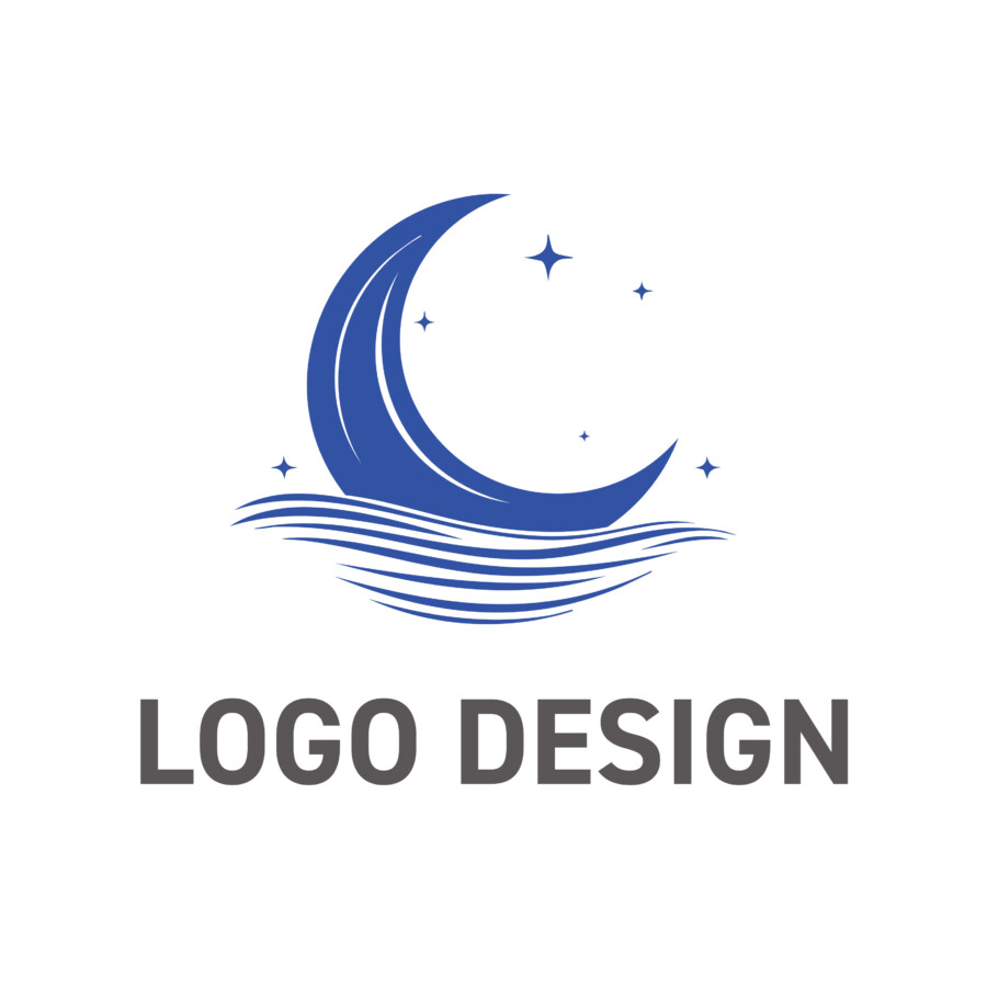 静かな水面に浮かぶ月が、安らぎのひとときを約束するロゴデザイン