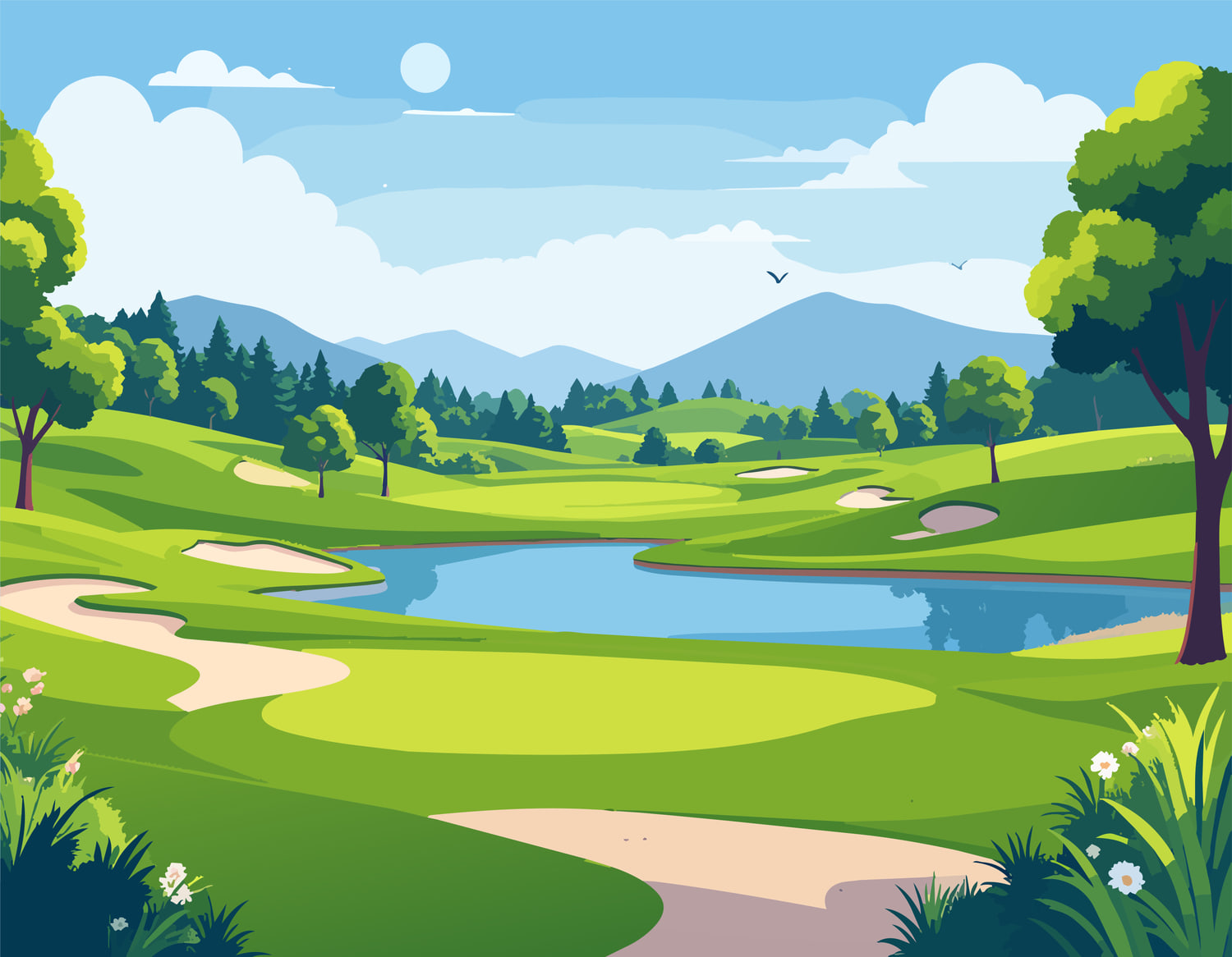 Illustratorで生成したゴルフ場のベクターイラスト