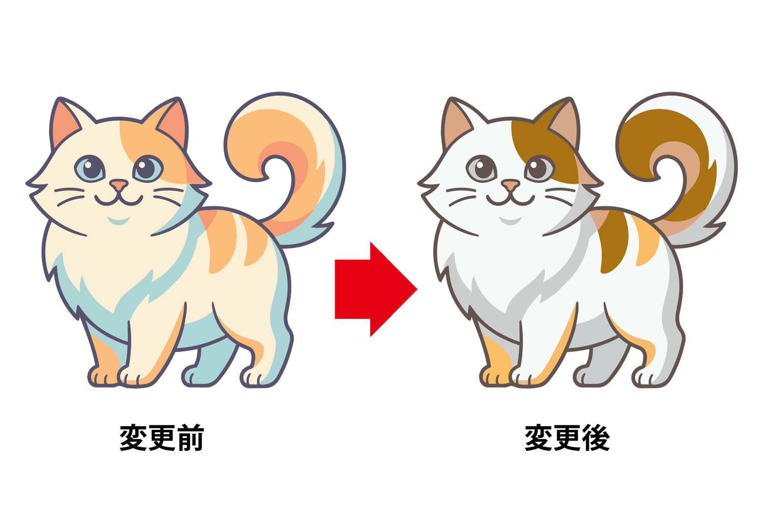猫のイラストの生成再配色前後の比較