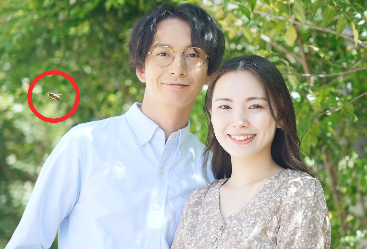 スポット修復ブラシで修正したい不要物の例：人物のそばに写った虫