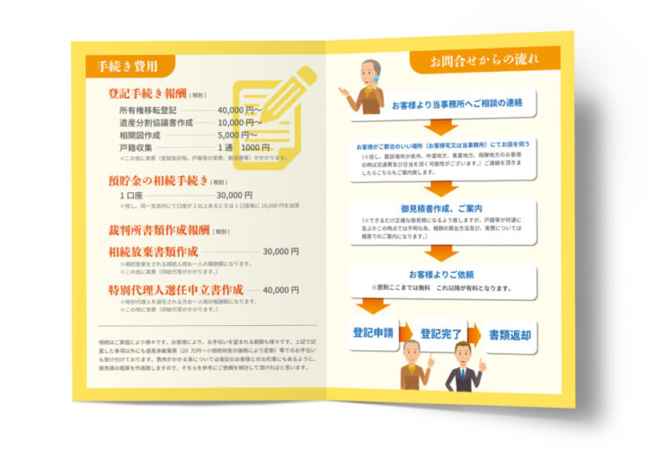 司法書士事務所の相続に関する二つ折りパンフレットデザイン_A3サイズ