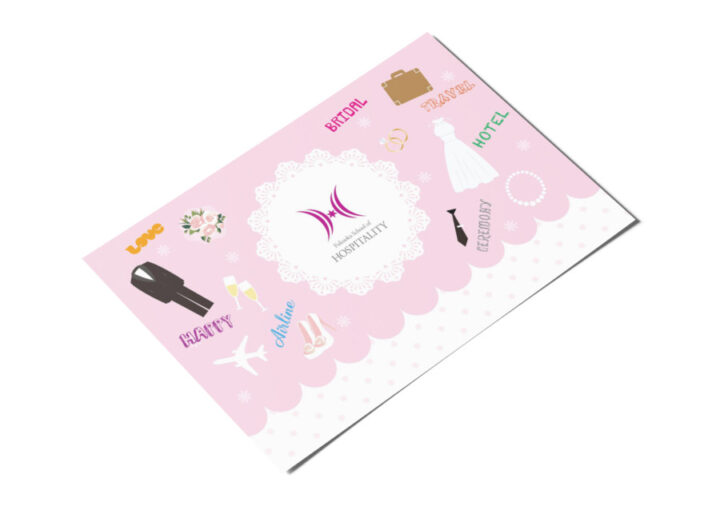 ブライダル・ホスピタリティ専門学校を総合的にイメージしたハガキデザイン