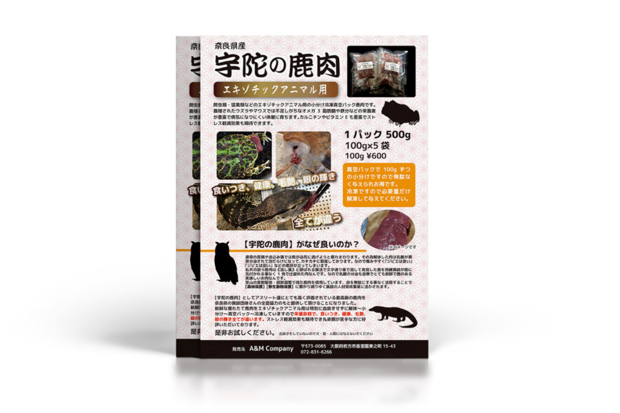 動物用の鹿肉の宣伝チラシデザイン