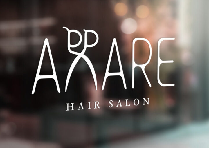 ハサミがモチーフの柔らかなヘアサロンのロゴ作成例_2