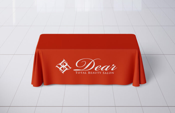 テーブルクロス制作事例 - 美容サロン運営会社の展示会ブースのテーブルクロスデザイン