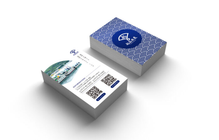 ショップカード制作事例 – 落ち着いたブルーで構成された水産加工会社のショップカードデザイン